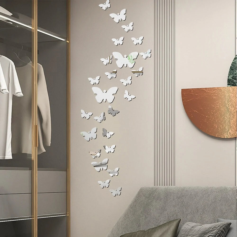 3D Acrylic Mirror Butterfly Self Adhesive Wall Sticker Set