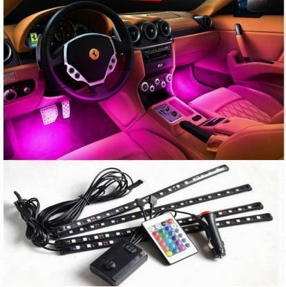 Car LED Strip Lights 4pcs 48 LED Multicolor Music Car Interior Atmosphere Lights