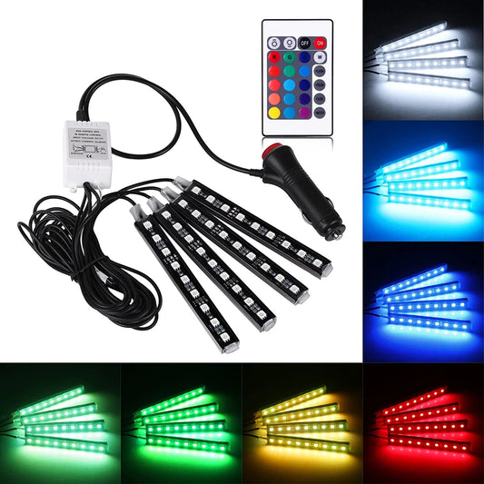 Car LED Strip Lights 4pcs 48 LED Multicolor Music Car Interior Atmosphere Lights