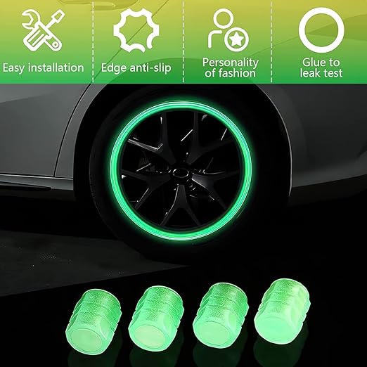 Car & Bike Glow Radium Tire Air Valve Caps for Cars & Motorcycles