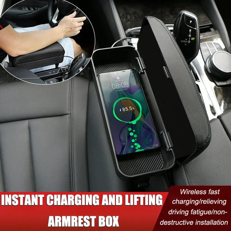 Car Driving Elbow Rest, Armrest Box, Wireless Charging Storage Box, Car Seat Gap Storage Storage Box