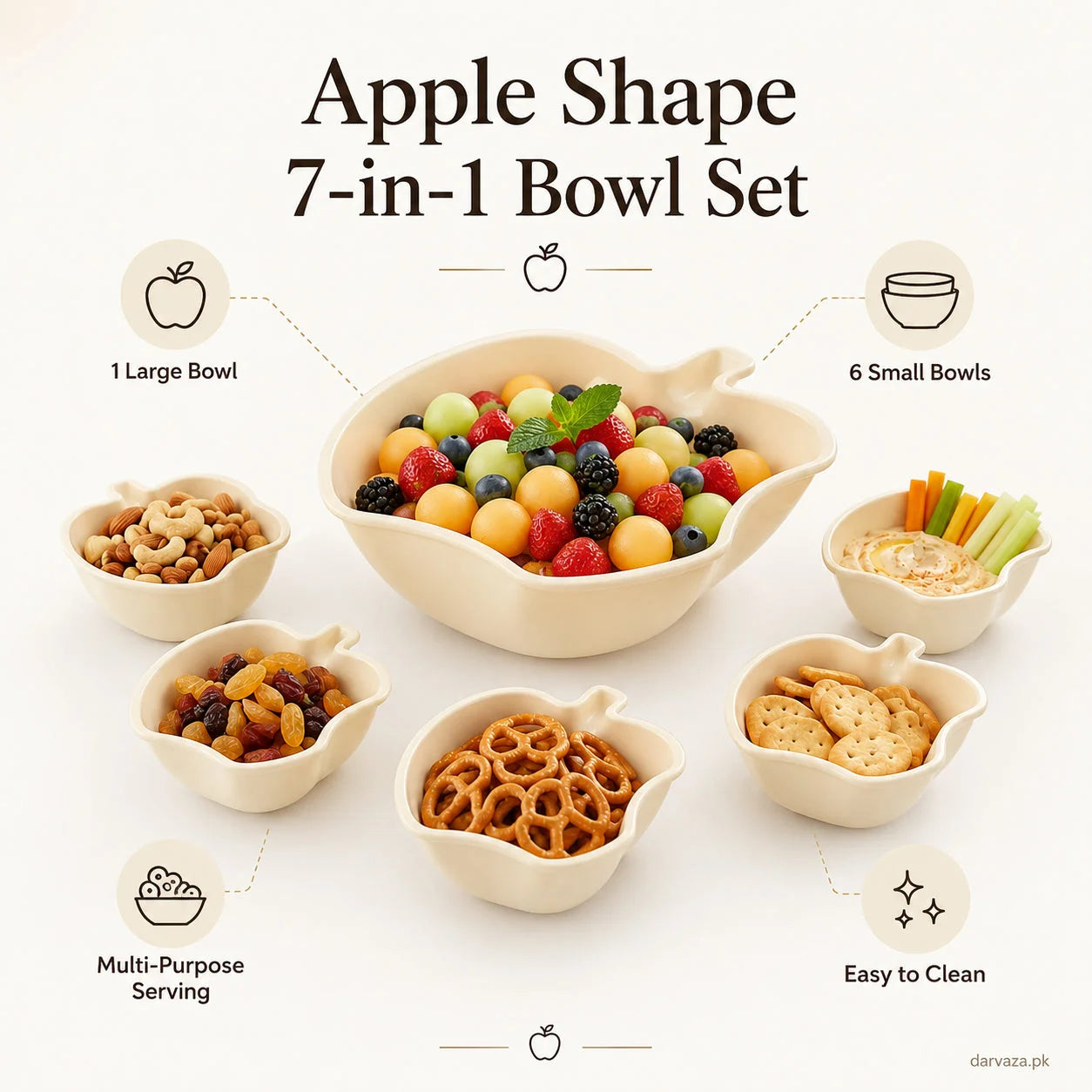 Apple Bowl Set 7 in 1 – Premium Serving Bowls for Snacks, Fruits & Dips