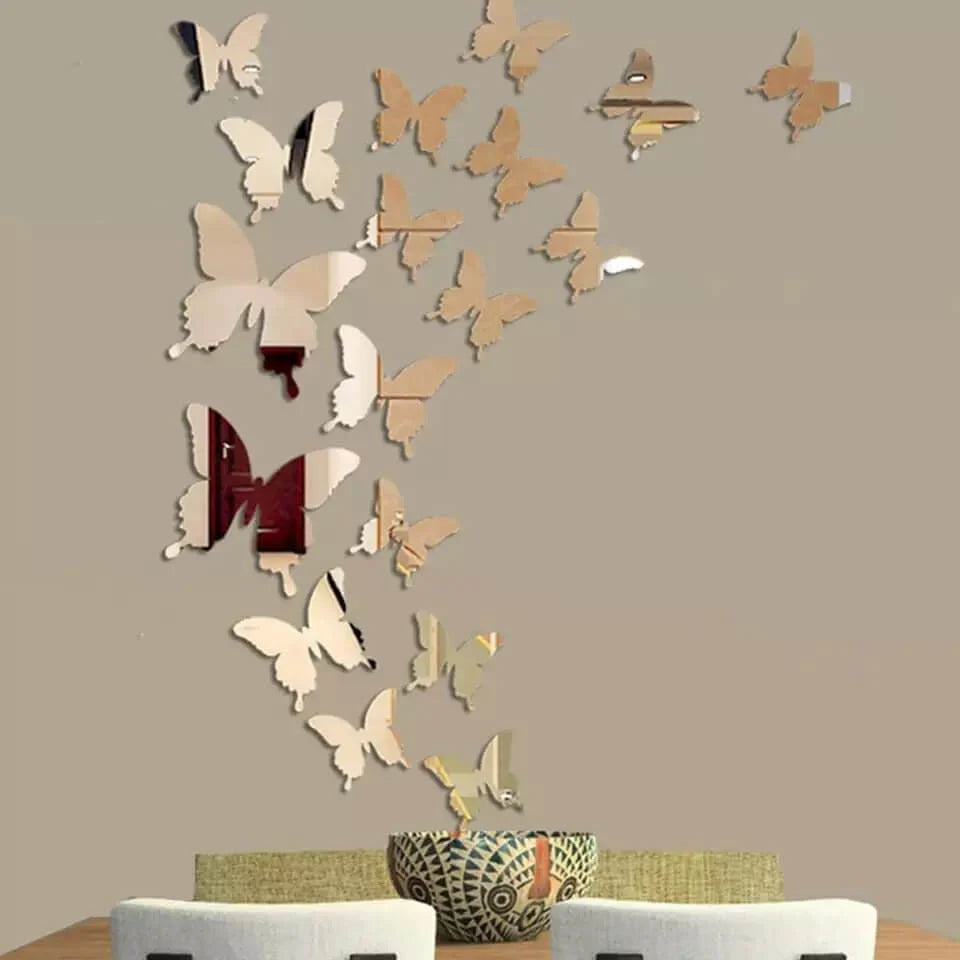 3D Acrylic Mirror Butterfly Self Adhesive Wall Sticker Set