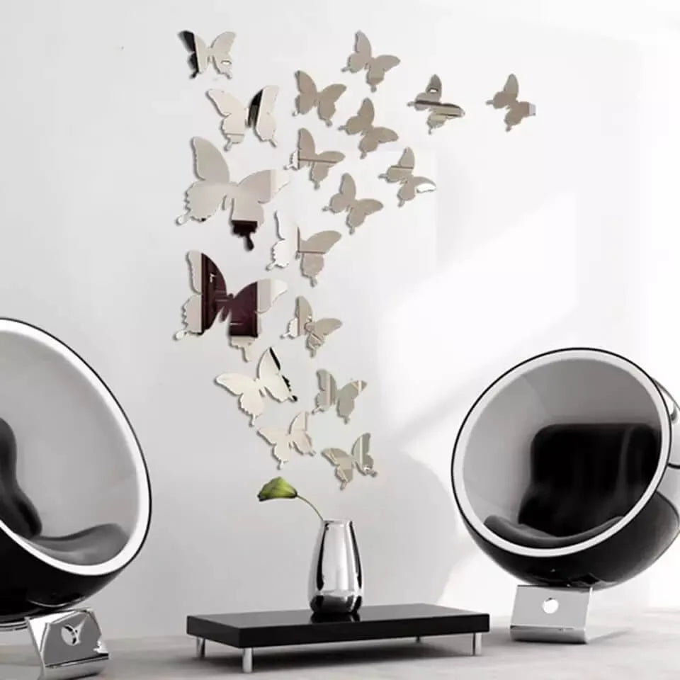 3D Acrylic Mirror Butterfly Self Adhesive Wall Sticker Set