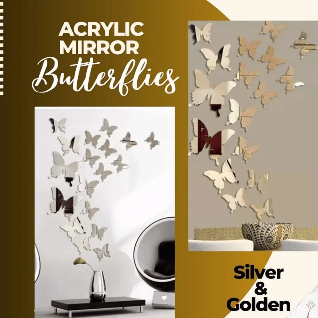 3D Acrylic Mirror Butterfly Self Adhesive Wall Sticker Set