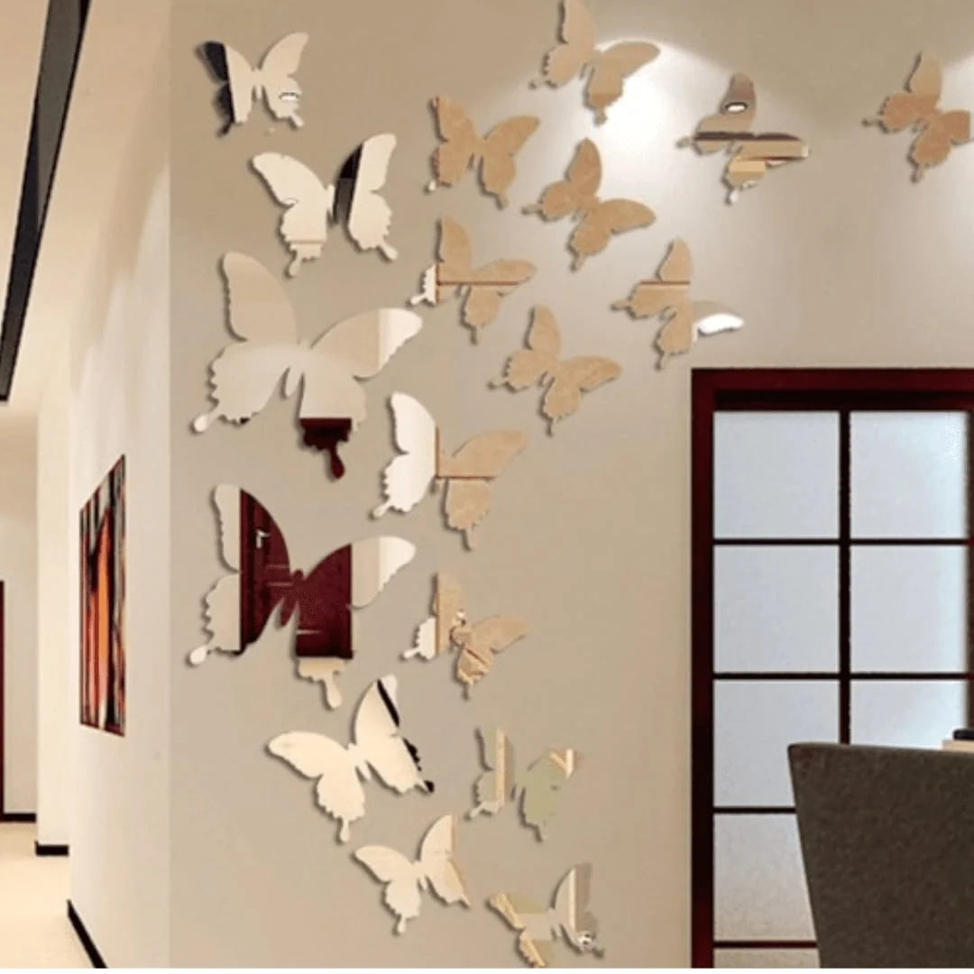 3D Acrylic Mirror Butterfly Self Adhesive Wall Sticker Set