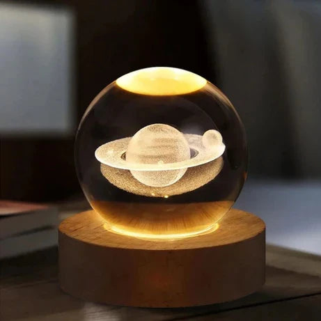 3D Galaxy Crystal Ball LED Night Light with Wooden Base