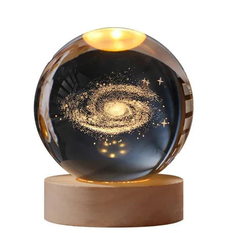 3D Galaxy Crystal Ball LED Night Light with Wooden Base