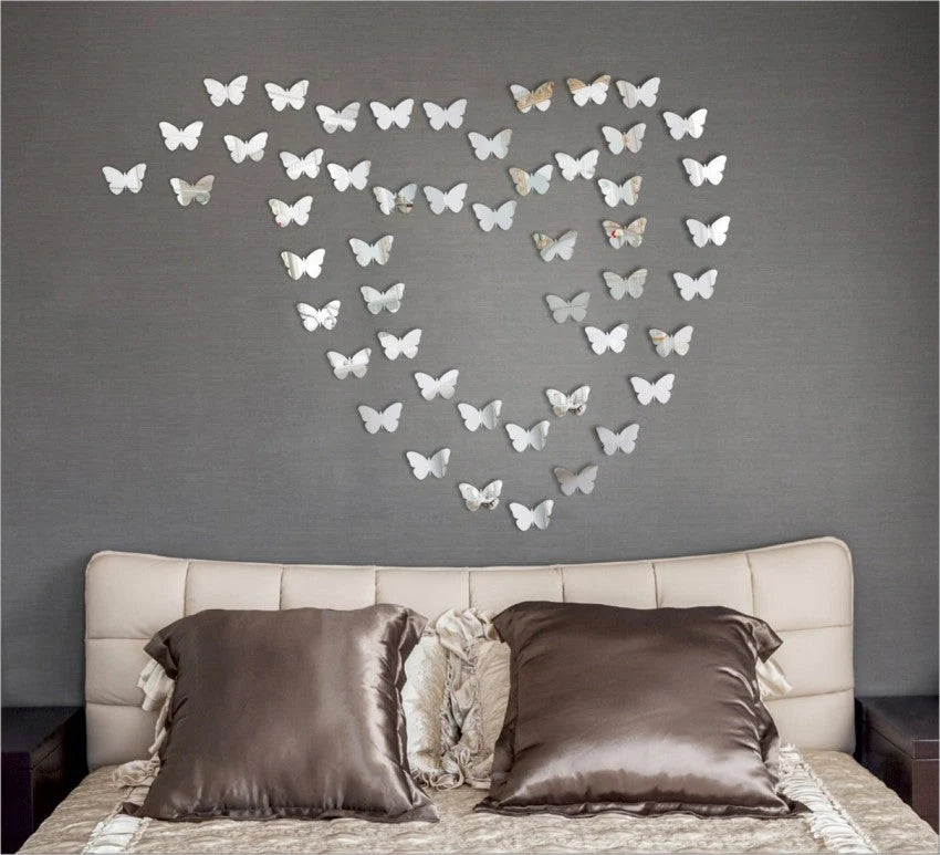 3D Acrylic Mirror Butterfly Self Adhesive Wall Sticker Set